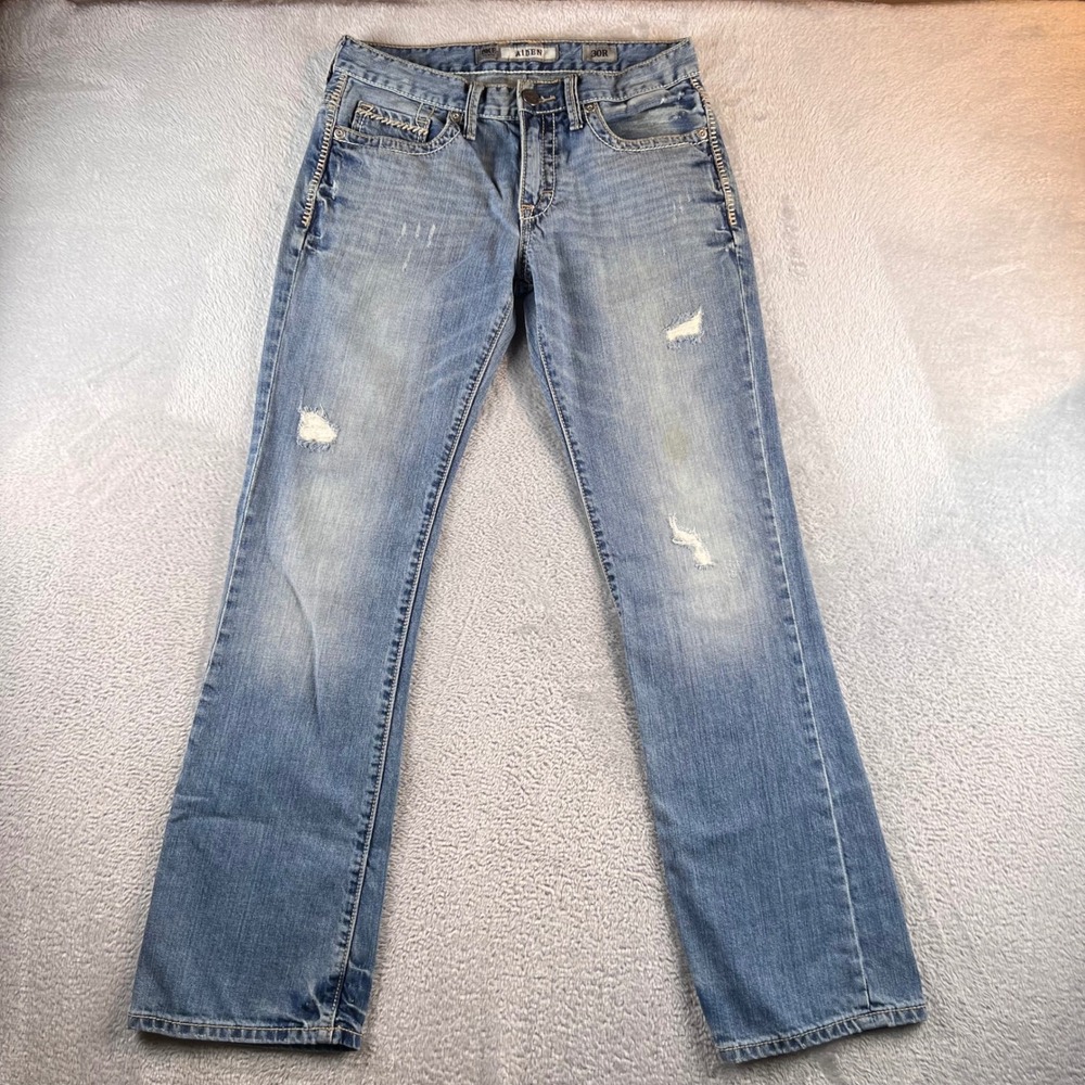 BKE Aiden Straight Leg Distressed Jeans Mens 30R Medium Wash ABM21040